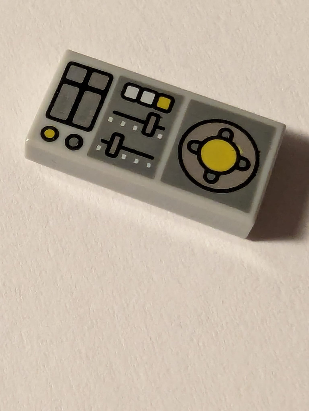 NEU Tile 1 x 2 with Groove with Vehicle Control Panel, Silver Sliders, Yellow Buttons, Dark Bluish Gray Panels Pattern neuhellgrau light bluish gray