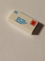 NEU Tile 1 x 2 with Groove with Dark Azure Lines and Red Rectangle Pattern (Mail Envelope with Stamp and Return Address) weiss white