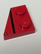 NEU Keil, Platte 2 x 2 links mit schwarzem Streifen und orangem Punkt (Richtungsanzeiger) Muster rot