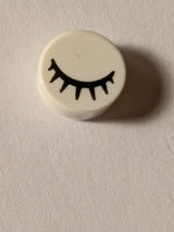 NEU Fliese, rund 1 x 1 mit geschlossenem schwarzen Auge mit 7 Wimpern Muster weiß