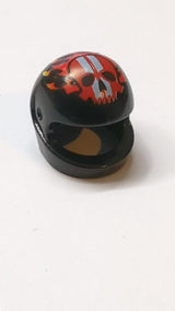 Minifigur, Kopfbedeckung Motorradhelm „Standard“ mit roten Flammen und Totenkopf mit weißen Streifen schwarz