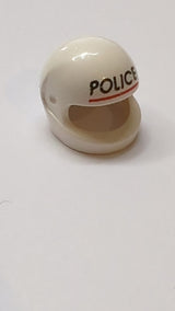 Minifigur, Motorradhelm (Standard) mit schwarzem 'POLIZEI'-Aufdruck und rotem Linienmuster weiß