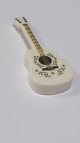 NEU Minifigure, Utensil Musical Instrument, Guitar Acoustic with Silver Strings and Black Tuning Knobs Pattern weiss white