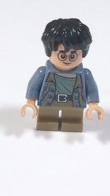 NEU Minifigur Harry Potter - Sandblaue Jacke, dunkelbraune kurze Beine, Grinsen / verängstigt