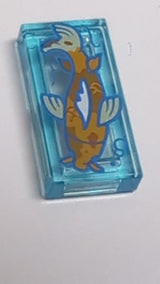 NEU Fliese 1 x 2 mit dunkelorangen Koi-Fischen mit rötlich-braunen Fleckenmuster transparent hellblau
