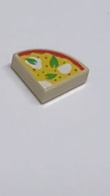 NEU Fliese, Rund 1 x 1 Viertel mit einem Pizza-Stück mit grünem Paprika, Champignons und schwarzen Oliven Muster beige
