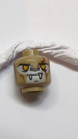 Minifigure, Head Dual Sided Alien Chima Lion with Fangs, Bright Light Orange Eyes, Dark Red Scar, Closed Mouth / Open Mouth Pattern