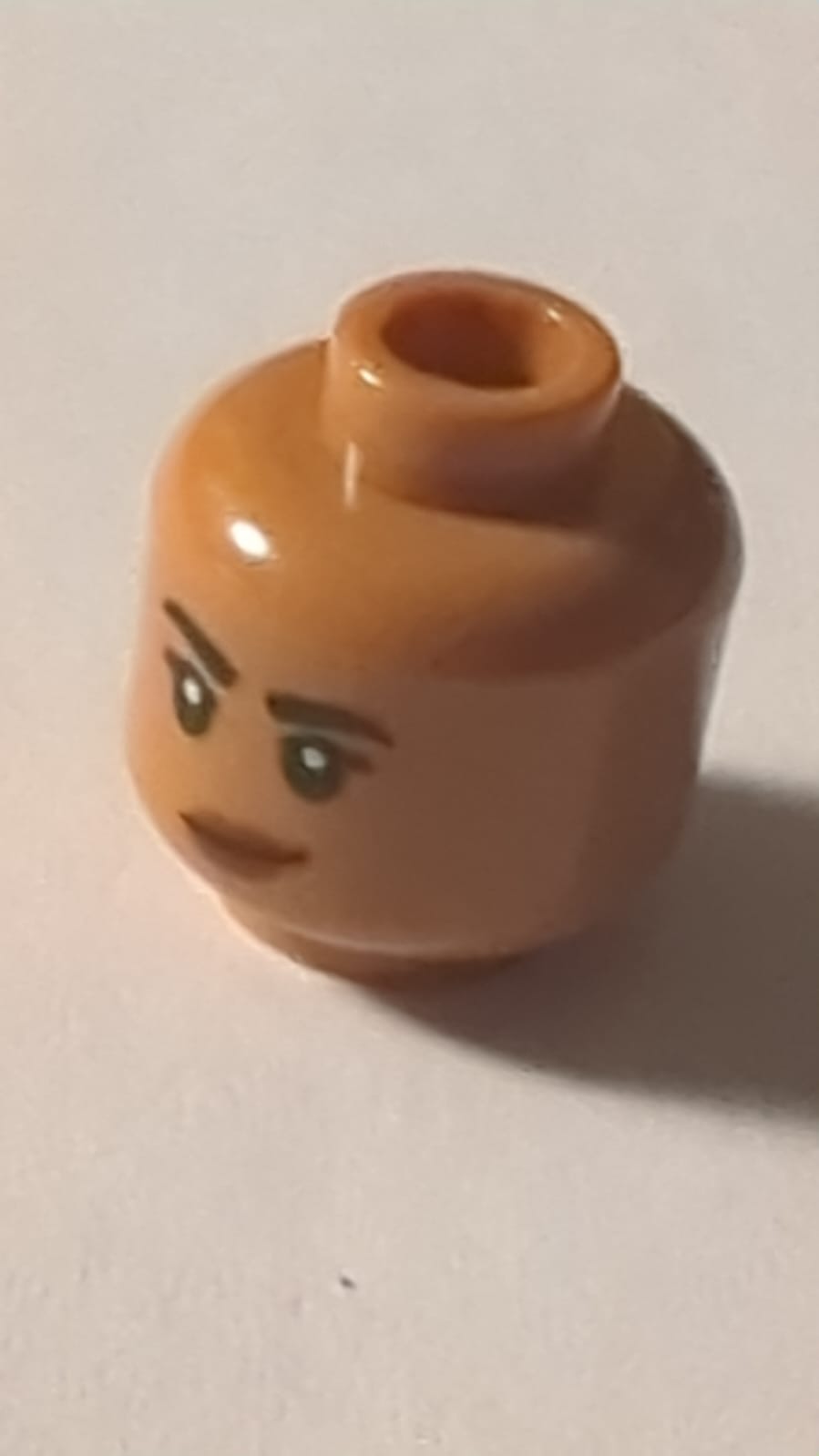 NEU Minifigure, Head Dual Sided Female, Black Eyebrows, Reddish Brown Lips, Lopsided Grin / Right Eyebrow Raised Pattern - Hollow Stud