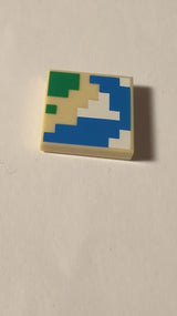 NEU Tile 2 x 2 with Groove with Pixelated Blue, Green, and White Pattern (Minecraft Map) beige tan