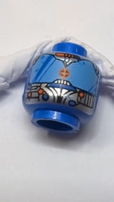 Minifigur, Alienkopf mit blauer Augenmaske, groß, rotes Punktmuster blau