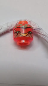 Minifigur, Alienkopf mit grünem Gehirn und gelbem Mundmuster transparent neonorange