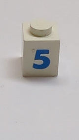 1x1 Stein mit blauem Zahlenmuster 5 Fettschrift weiß