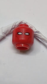 Minifigur, Kopfmaske mit dunkelroten Konturlinien und weißem Augenlochmuster „Red Hood“ rot