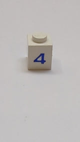 1x1 Stein mit blauem Zahlenmuster Nr. 4 weiß