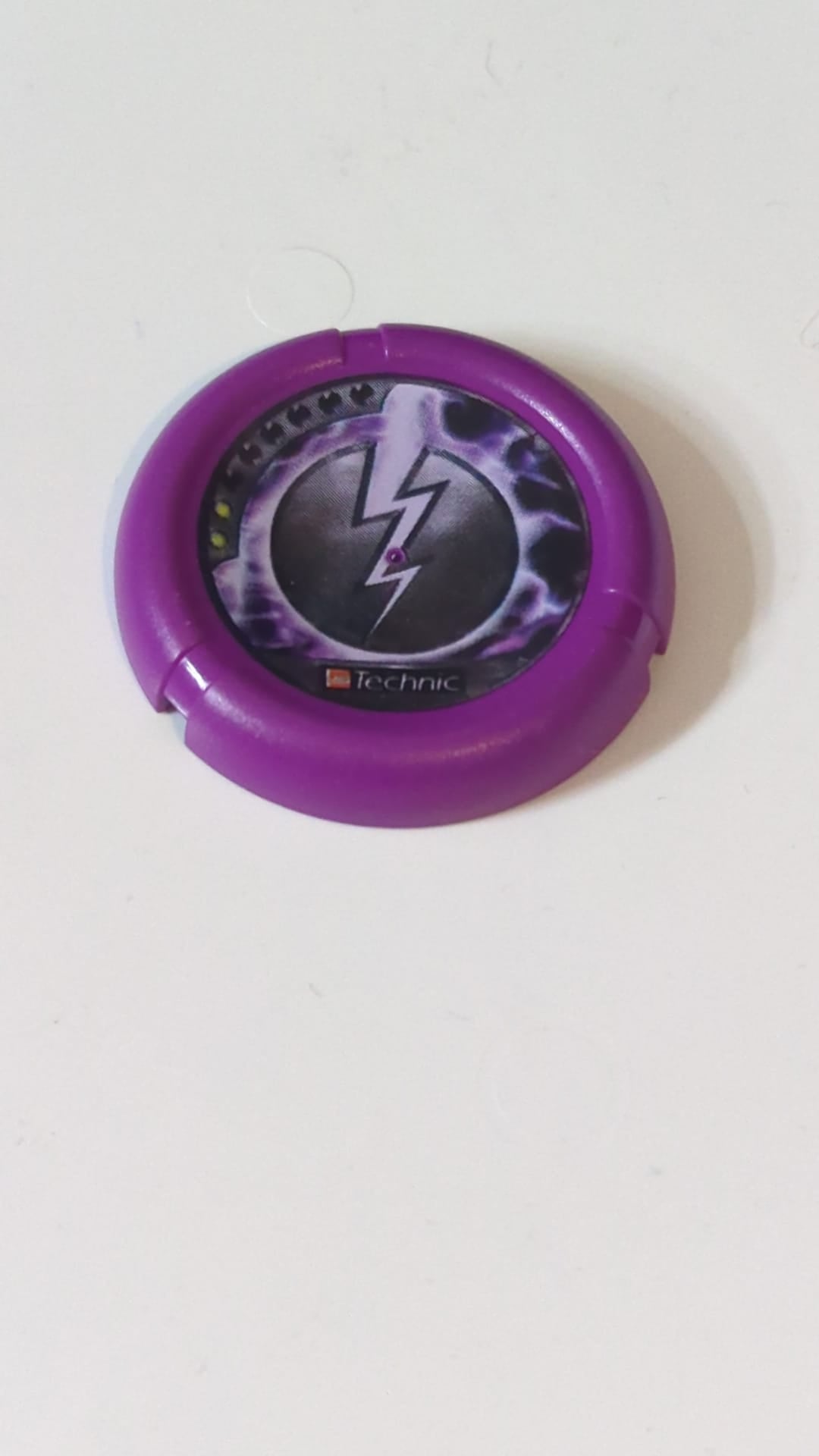 Wurfscheibe Disk mit Throwbot-Electro-/Slizer-Energy-Symbol (2 Punkte), LEGO-Technic-Logo und Blitzemblem-Muster purple