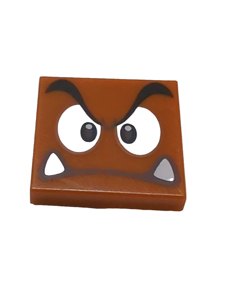 2x2 Fliese bedruckt with Black Eyebrows, Dark Brown and White Eyes Looking Straight, Angry Frown with Bottom Fangs Pattern (Super Mario Goomba Face) dunkelorange dark orange