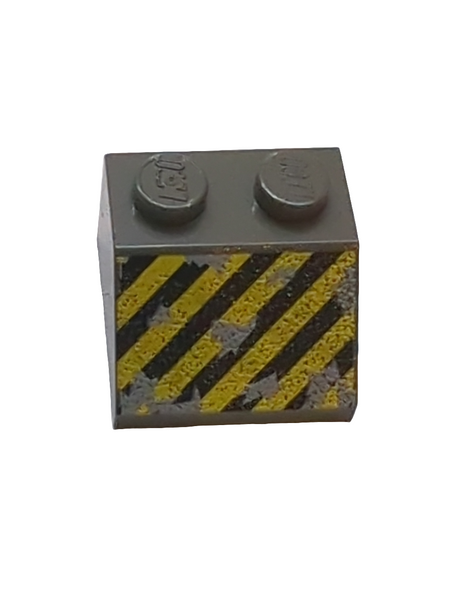 2x2 Dachstein 45° bedruckt mit Black and Yellow Danger Stripes Pattern altdunkelgrau dark gray