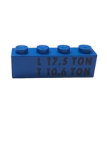 1x4 Stein bedruckt mit Black 'L 17.5 TON' and 'T 10.6 TON' Pattern blau blue