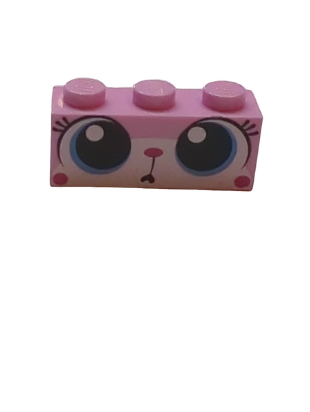 1x3 Stein bedruckt mit Cat Face Wide Eyes Puzzled (Unikitty) Pattern rosa bright pink