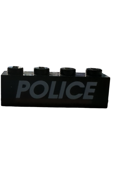 1x4 Stein bedruckt mit 'POLICE' und roter Linie schwarz black