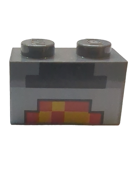 1x2 Stein bedruckt mit Minecraft Pixelated Furnace Lit Pattern neudunkelgrau