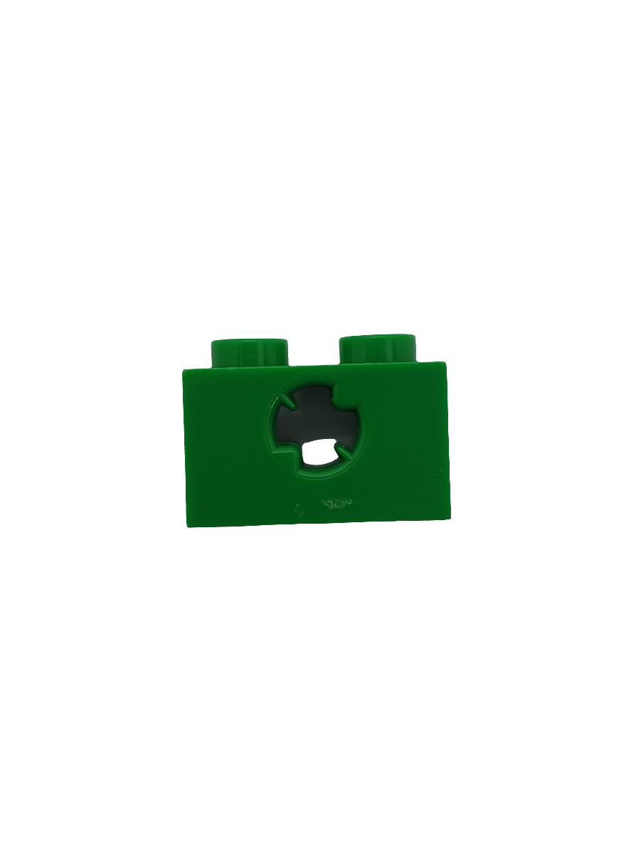 NEU Technik, Stein 1 x 2 mit Achsloch grün