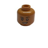 NEU Minifigure, Head Dual Sided, Black Eyebrows and Eyes with White Pupils, Smirk with Open Mouth Smile, Reddish Brown Freckles / Sad Pattern - Hollow Stud nougat medium nougat