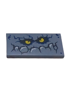 2x4 Fliese bedruckt mit Rock Creature Face with Jagged Mouth with White Highlights and Yellow Eyes Pattern (Brickster) sandblau