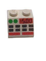 2x2 Dachstein 45° bedruckt mit Black, Green, and Red Buttons and '15.00' Pattern weiß white