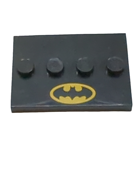 3x4 modifizierte Fliese Mittelnoppen bedruckt mit Batman Logo schwarz black