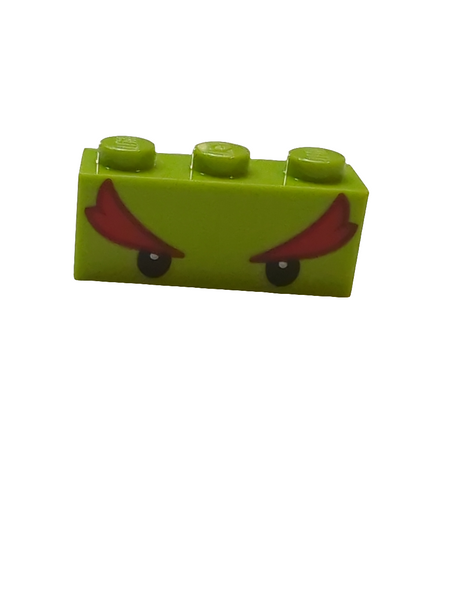 1x3 Stein bedruckt mit Black Eyes and Large Red Eyebrows Pattern (Super Mario Bowser Jr. Upper Face) lindgrün lime