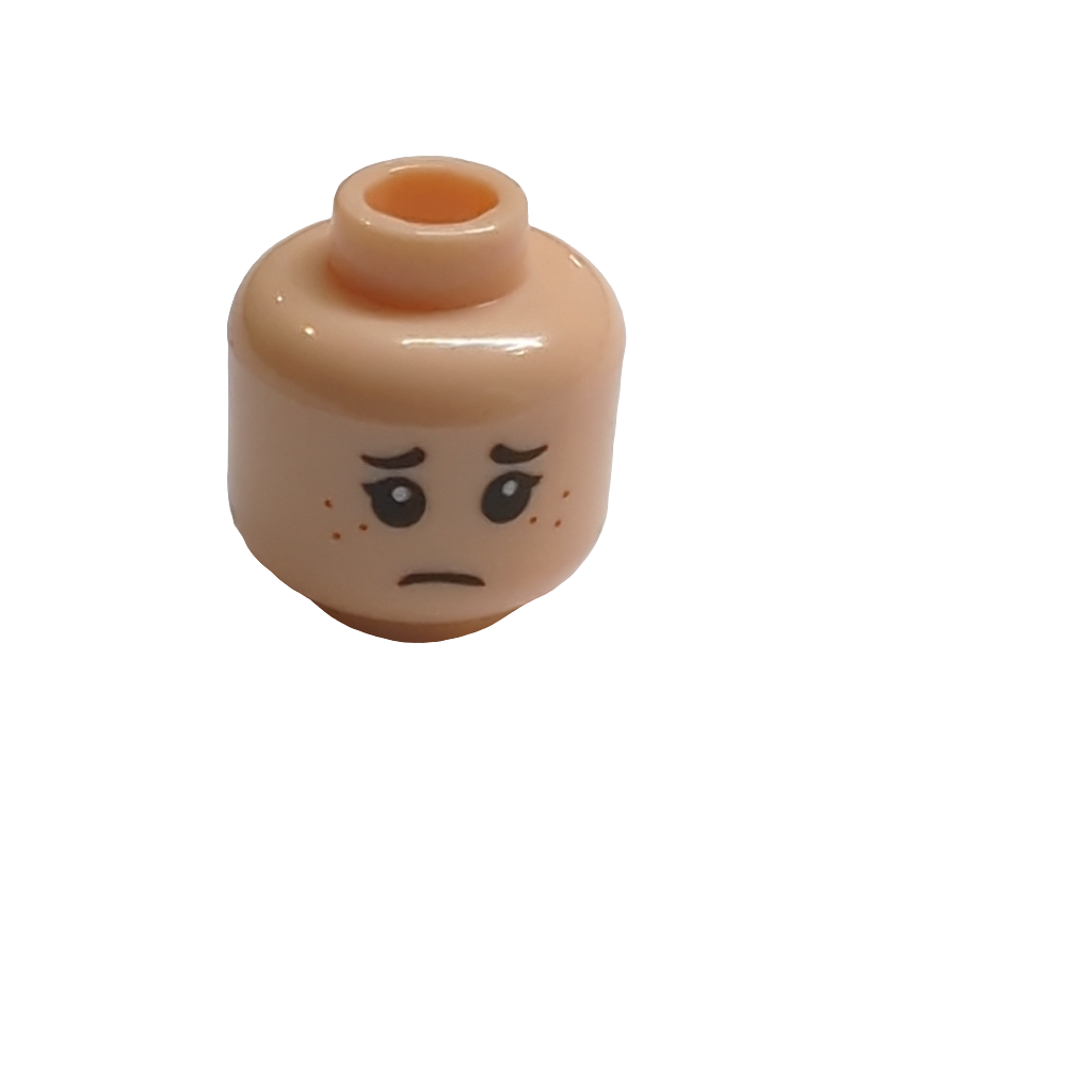 NEU Minifigure, Head Dual Sided Child Black Eyebrows, Freckles, Happy / Sad Pattern - Hollow Stud hellnougat light nougat