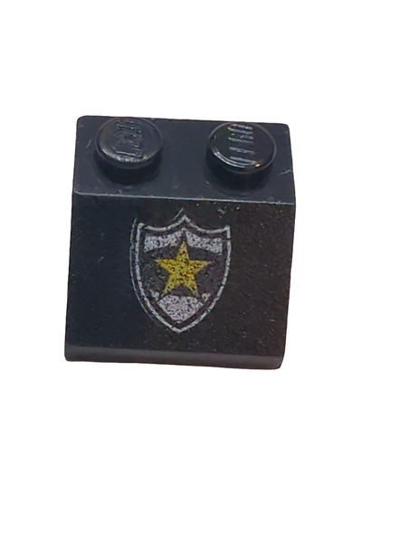 2x2 Dachstein 45° bedruckt with Police Yellow Star Badge Pattern schwarz black