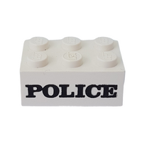 2x3 Stein bedruckt with Black 'POLICE' Serif Bold Pattern (Embossed) weiß white