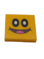 2x2 Fliese bedruckt with Black Oval Eyes with White Pupils, Reddish Brown Open Mouth Smile with Dark Pink Tongue Pattern (Super Mario Pokey Face) hellorange bright light orange