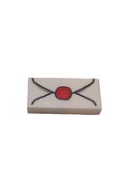 1x2 Fliese bedruckt with Envelope with Red Wax Seal and Light Bluish Gray Highlights weiss white