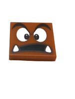 2x2 Fliese bedruckt with Black Eyebrows, Dark Brown and White Eyes Looking Straight, Surprised Open Mouth with Bottom Fangs Pattern (Super Mario Goomba Face) dunkelorange dark orange