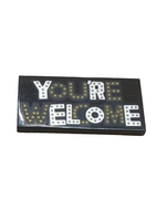 2x4 Fliese bedruckt mit Silver and Dark Bluish Gray 'YOU'RE WELCOME' with Yellow Spots Pattern schwarz