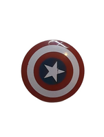 Minifigur Schild rund mit weißem Ring, Stern im dunkelblauen Kreismuster (Captain America) bedruckt dunkelrot