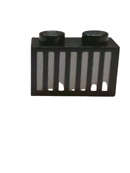 1x2 Stein bedruckt mit White Grille with 7 Vertical Lines Pattern schwarz black