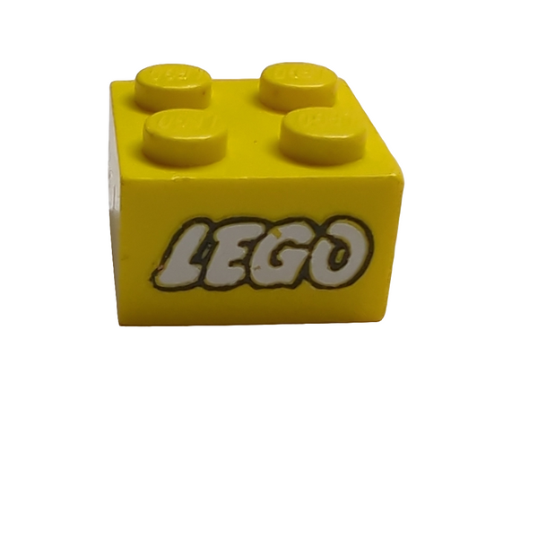 2x2 Stein bedruckt with Lego Logo Open O Style White with Black Outline Pattern gelb yellow