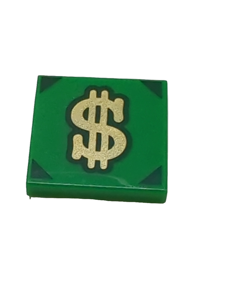 2x2 Fliese bedruckt with Gold Dollar Sign and Dark Green Corners Pattern grün green