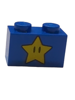 1x2 Stein bedruckt mit Yellow Star with Black Eyes Pattern blau blue