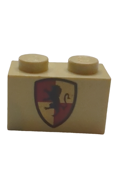 1x2 Stein bedruckt mit HP Gryffindor Shield Pattern beige