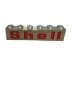 1x6 Stein ohne Tubes bedruckt with Red 'Shell' on White Background Pattern transparent weiss trans-clear