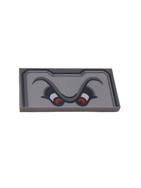 2x4 Fliese bedruckt mit Angry Red Eyes, Unibrow, Black and Dark Bluish Gray Border Pattern (Super Mario Thwomp Upper Face) neuhellgrau