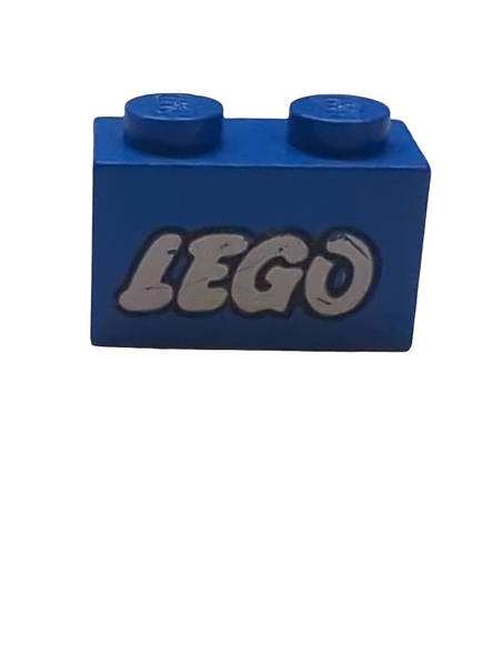 1x2 Stein bedruckt mit LEGO Logo Open O Style White with Black Outline Pattern blau blue