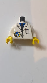 Torso Space Port Logo Laborkittel, Krawatten- und Taschenmuster / Weiße Arme / Gelbe Hände weiß