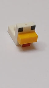 Tierkopf pixelig mit geformtem, hellorangefarbenem Schnabel, aufgedruckten schwarzen Augen und rotem Kehllappenmuster "Minecraft Huhn" weiß