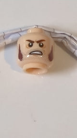 Minifigur, Kopf: Braune Koteletten, Stoppelbart und wütender Gesichtsausdruck: „Barret“ hellnougat (fleischfarben)